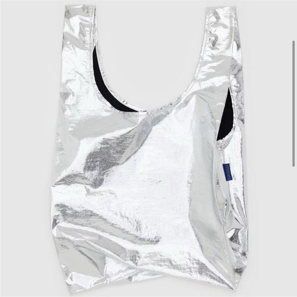 BAGGU Standard Baggu Silver Metallic NWT - Picture 1 of 5